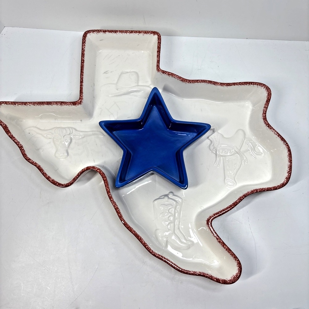 Treasure Craft Texas Chip & Dip Serving Tray And Bowl - USA Vintage 1980s